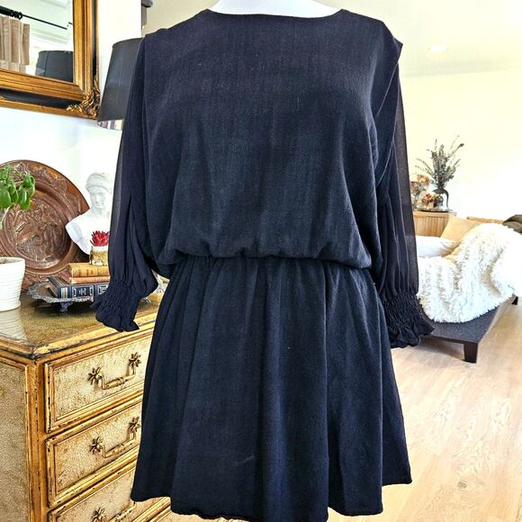 UMGEE Black Mini Dress 3/4 Length Sheer Sleeves Womens MEDIUM (Large possible) - Picture 1 of 6